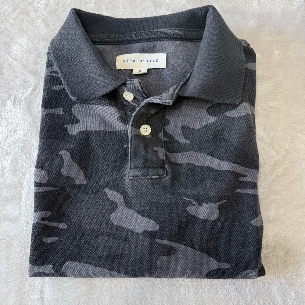 Aeropostale Mens‎ Gray Camo Polo Shirt Short Sleeve Casual Size XL